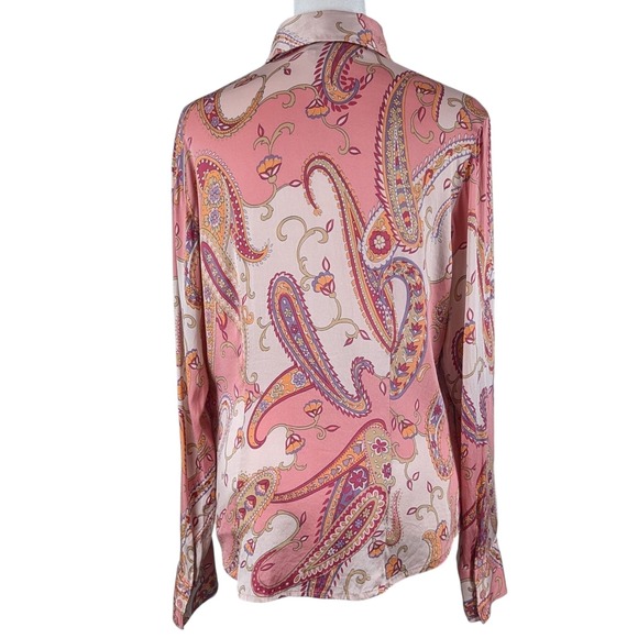 Talbots Paisley Button Up Shirt Size 10 Pink Silk Blend Vintage-Inspired Retro - Picture 8 of 8